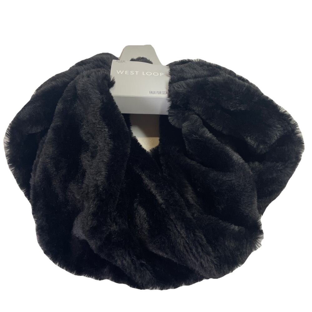 West Loop Women's Faux Fur Black Infinity Scarf Winter Soft Neck Warmer ~ NWT